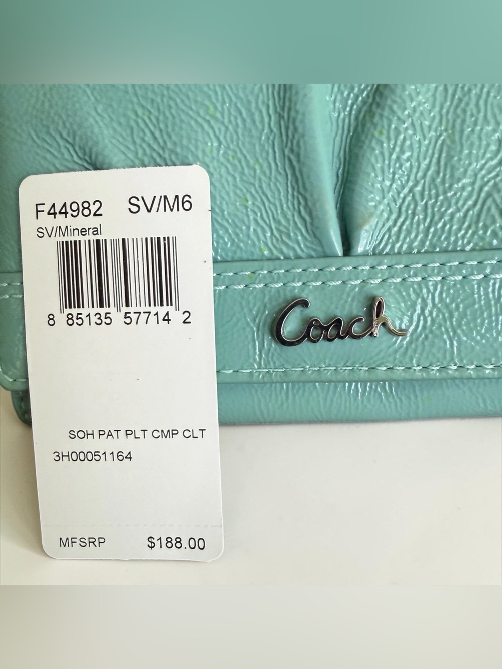 Coach Soho Pleated Leather Mineral Teal Leather Compact Wallet - Picture 2 of 10